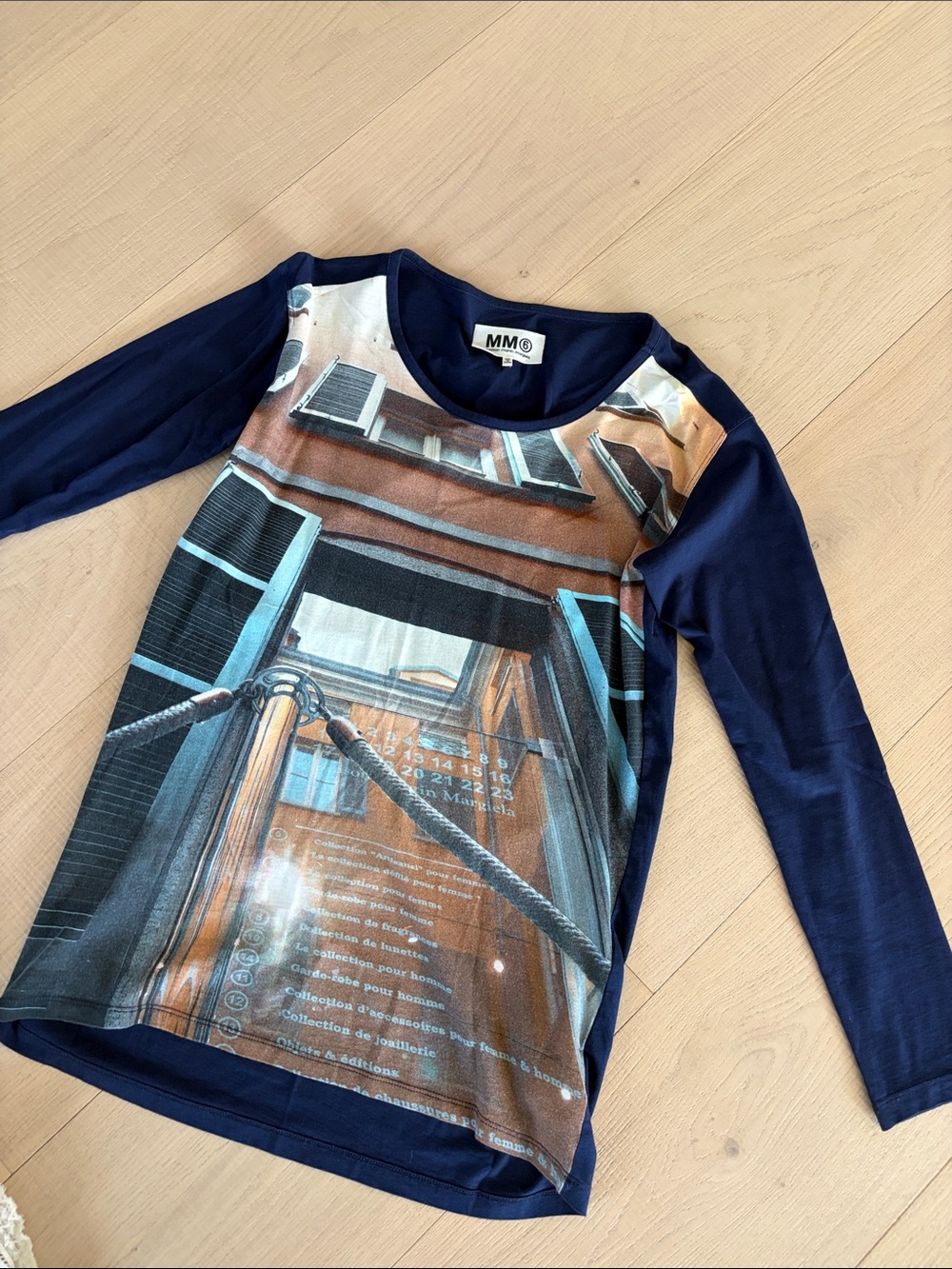 MM6 Maison Martin Margiela Navy Blue Long Sleeve Photo-Print Tee